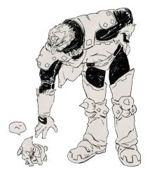  26_zzzzzz animal animalization armor belt bent_over boots cape clothed_animal forehead_jewel ganondorf hand_on_own_hip large_nose leaning_forward link looking_at_another looking_down looking_up monochrome poleyn rabbit reaching reaching_towards_another shirt short_hair shoulder_armor shoulder_belt simple_background size_difference spiked_armor spikes the_legend_of_zelda the_legend_of_zelda:_ocarina_of_time tongue tongue_out very_short_hair white_background 