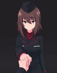  absurdres brown_eyes garrison_cap girls_und_panzer hat highres ivan_(2213432) kuromorimine_military_uniform military_hat nishizumi_maho non-web_source 