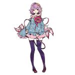  1girl blush komeiji_satori mary_janes pigeon-toed purple_hair shiro_(reptil) shoes short_hair simple_background solo thighhighs third_eye touhou white_background zettai_ryouiki 