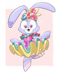  1girl animal_ears bow commentary_request dress duffy_and_friends full_body furry furry_female g00han highres looking_at_viewer purple_fur rabbit_ears rabbit_girl smile standing stellalou 