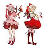  bat_wings blonde_hair blue_hair boots flandre_scarlet hat heart red_eyes remilia_scarlet shiro_(reptil) short_hair siblings simple_background sisters standing touhou white_background wings 