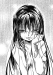  1girl breasts closed_eyes crying long_hair monochrome solo tears touon 