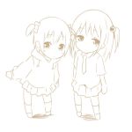  2girls child lineart looking_at_viewer monochrome multiple_girls simple_background skirt sky_(freedom) white_background 