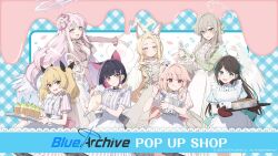  6+girls after-school_sweets_club_(blue_archive) airi_(blue_archive) angel_wings animal_ear_fluff animal_ears apron black_hair blonde_hair blue_archive brown_hair cake cat_ears colored_inner_hair dress extra_ears feathered_wings flower food fox_ears frilled_apron frills hair_bun hair_flower hair_ornament halo hayashi_kewi highres holding holding_tray kazusa_(blue_archive) long_hair looking_at_viewer low_wings mika_(blue_archive) mittens multicolored_hair multiple_girls nagisa_(blue_archive) natsu_(blue_archive) official_art pink_eyes pink_hair pink_halo puffy_short_sleeves puffy_sleeves red_eyes seia_(blue_archive) short_hair short_sleeves side_ponytail striped_clothes striped_dress tea_party_(blue_archive) tray twintails two-tone_hair upper_body vertical-striped_clothes vertical-striped_dress whipped_cream whisk white_apron white_wings wings yellow_eyes yoshimi_(blue_archive) 
