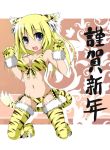  1girl animal_ears blonde_hair breasts long_hair open_mouth sky_(freedom) smile solo tail thighhighs tiger_ears tiger_print tiger_tail 