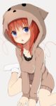  1girl blue_eyes blush breasts hoodie looking_at_viewer original ratsuku_kinoko redhead simple_background sitting solo wariza 
