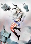  1girl anchor black_panties blonde_hair elbow_gloves gloves hair_ornament hairband kantai_collection long_hair microskirt panties personification rensouhou-chan shimakaze_(kantai_collection) simple_background skirt solo striped striped_legwear thighhighs underwear white_gloves 