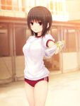  1girl brown_eyes brown_hair buruma coffee-kizoku gym_uniform original short_hair solo 