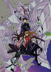  2boys 3girls absurdres arms_behind_back artist_request ayanami_rei blue_eyes bodysuit breasts brown_hair curvy eva_13 evangelion:_3.0_you_can_(not)_redo extra_arms eyepatch floating_hair hair_between_eyes hair_ornament hairband highres horns ikari_shinji long_hair low_twintails lying makinami_mari_illustrious mecha mecha_pilot_suit multiple_boys multiple_girls nagisa_kaworu neon_genesis_evangelion official_art plugsuit_(evangelion) rebuild_of_evangelion red_eyes robot shiny_clothes short_hair simple_background single_horn single_mechanical_horn sitting size_difference skin_tight smile souryuu_asuka_langley standing twintails two_side_up 