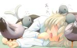  1girl animal_ears bird blush capelet closed_eyes duck grey_hair hair_tussle ishikkoro mouse_ears mouse_tail nazrin saliva short_hair sleeping smile solo tail tail_wagging touhou 