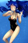  1girl aizawa_chizuru blue_eyes blue_hair hyakute_gyojin long_hair one-piece_swimsuit shinryaku!_ikamusume swimsuit underwater wink 