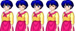  1990s_(style) ^_^ blue_eyes blue_hair closed_eyes closed_mouth game_cg pink_skirt pixel_art ranma_1/2 retro_artstyle short_hair skirt smile tendou_akane transparent_background 