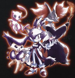  1girl alternate_color animal_ears black_background black_fur blaze_the_cat blue_eyes cat_ears cat_girl cat_tail cherish_ball closed_mouth commentary crossover delcatty delphox english_commentary eyelashes fangs fire forehead_jewel full_body furry furry_female gloves high_heels highres holding holding_poke_ball jacket looking_at_viewer mamono_world mew_(pokemon) open_mouth pants poke_ball pokemon pokemon_(creature) purple_fur purple_hair purple_jacket red_eyes red_fur red_shoes shiny_pokemon shoes sonic_(series) standing tail white_gloves white_pants 