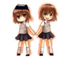  2girls brown_eyes brown_hair chibi head_mounted_display misaka_imouto misaka_mikoto multiple_girls school_uniform shinonome_myoke short_hair to_aru_kagaku_no_railgun to_aru_majutsu_no_index 