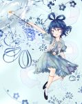  1girl blue_eyes blue_hair crack flower hair_ornament hair_stick kaku_seiga shawl solo touhou uranaishi_(miraura) 