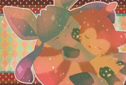  closed_eyes closed_mouth commentary_request cuddling furret glaceon hinekure no_humans pawpads pokemon pokemon_(creature) sleeping 