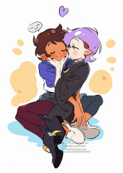  2girls :3 amity_blight black_boots black_nails boots brown_hair couple dark-skinned_female dark_skin earrings hands_on_another's_face jewelry kuma20151225 leggings_under_shorts luz_noceda multiple_girls necklace pointy_ears purple_hair shoes short_hair sitting sitting_on_lap sitting_on_person stud_earrings the_owl_house white_shoes yuri 