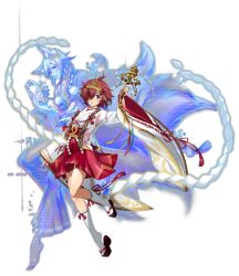  1boy 1girl ahoge animal_ear_fluff animal_ears barefoot behind_another bell braid breasts brown_hair chihaya_(clothing) conny_(langrisser) digital_dissolve floating floating_object fox_ears fox_mask fox_tail full_body game_cg glasses hair_ornament hair_over_one_eye hakama hakama_pants hakama_short_skirt hakama_skirt height_difference highres holding holding_instrument holding_mask hologram instrument japanese_clothes jingle_bell joa_(langrisser) kagura_suzu kimono kitsune kneehighs kosode langrisser langrisser_mobile langrisser_re:incarnation large_tail leg_up long_sleeves looking_at_viewer low_ponytail maetenkan mask medium_hair messy_hair mini_eyewear multiple_tails nontraditional_miko obi obijime official_alternate_costume official_art okobo open_clothes open_kimono pants parted_lips pince-nez platform_sandals pleated_pants pleated_skirt pom_pom_(clothes) ponytail red_hakama red_ribbon red_skirt ribbon ribbon-trimmed_sleeves ribbon-trimmed_socks ribbon_trim rimless_eyewear sandals sash shide simple_background single_braid skirt small_breasts socks standing tabi tachi-e tail tassel third-party_source transparent_background violet_eyes white_kimono white_kosode white_socks wide_sleeves 