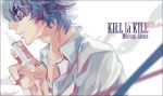  1boy 30lg blue_hair kill_la_kill male mikisugi_aikurou needle shirt sunglasses 