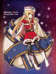  1girl black_legwear blonde_hair blue_eyes dreamcatcher hat heterochromia long_hair merry_christmas original personification red_eyes skirt smile snowflakes solo sos-dan_logo sos_ji suzumiya_haruhi_no_yuuutsu thigh-highs very_long_hair 