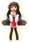  1girl bare_shoulders black_hair black_legwear blush brown_eyes detached_sleeves hairband hands_together haruna_(kantai_collection) japanese_clothes kantai_collection long_hair looking_at_viewer miyako_hito open_mouth personification skirt smile solo thighhighs 