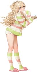  1girl blonde_hair dessert dolphin_shorts food full_body grey_eyes hair_ornament hairclip hishimochi hood hooded_jacket hoshiakari_(c2_kikan) jacket kantai_collection long_hair looking_at_viewer minneapolis_(hinamatsuri)_(kancolle) minneapolis_(kancolle) mochi multicolored_jacket multicolored_socks official_alternate_costume official_art pink_nails pink_slippers shoes shorts slippers socks solo standing striped_clothes striped_socks third-party_source transparent_background two_side_up wavy_hair white_shoes 