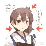  1girl armor black_eyes brown_hair directional_arrow japanese_clothes kaga_(kantai_collection) kantai_collection lowres messy_hair muneate personification ponytail rebecca_(keinelove) side_ponytail solo 