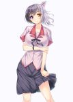  1girl animal_ears bakemonogatari black_hair black_hanekawa blush breasts cat_ears dual_persona gradient_hair hair_ornament hairclip hanekawa_tsubasa heterochromia large_breasts miyai_max monogatari_(series) multicolored_hair school_uniform short_hair skirt smile solo violet_eyes white_hair yellow_eyes 