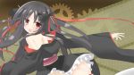  1girl black_hair highres japanese_clothes kikou_shoujo_wa_kizutsukanai kimono looking_at_viewer looking_back red_eyes ribbon solo yaya_(kikou_shoujo_wa_kizutsukanai) 