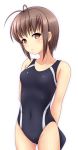  1girl ahoge brown_eyes brown_hair competition_swimsuit highres kk-sk-ray one-piece_swimsuit original short_hair solo swimsuit 