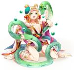  blonde_hair china_dress chinese_clothes green_eyes meimei_(p&amp;d) open_mouth puzzle_&amp;_dragons snake turtle_shell xenpo 