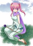  1girl blush cape dress fire_emblem fire_emblem:_rekka_no_ken long_hair pink_hair serra smile solo staff twintails umehime violet_eyes 