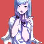  1girl bangle blue_hair bracelet braid bust casual falcoon jewelry king_of_fighters kula_diamond lips long_hair official_art pointing pointing_at_viewer red_background side_braid single_braid solo 