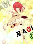  1girl ankle_lace-up artist_request barefoot cross-laced_footwear dress feet fighting_stance kicking legs magi_the_labyrinth_of_magic morgiana red_eyes redhead 
