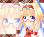  1girl alice_margatroid animal_ears anni_minto blonde_hair blush cat_ears glasses hairband red-framed_glasses semi-rimless_glasses solo touhou wrist_cuffs yellow_eyes 