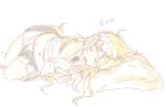  1girl blonde_hair closed_eyes drooling fate/apocrypha fate_(series) hair_down long_hair midriff navel on_side pillow ruler_(fate/apocrypha) skirt sleeping solo tthal zzz 