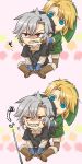 2boys 3939mix artist_request blonde_hair blue_eyes chibi dark_link fingerless_gloves forced_smile gloves grey_hair hat link male multiple_boys open_mouth parted_lips pointy_ears red_eyes sharp_teeth sitting smile standing tagme the_legend_of_zelda