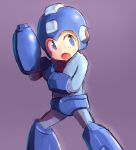  1boy arm_cannon blue_eyes helmet male open_mouth rockman rockman_(character) rough simple_background solo weapon yuki_(vicious) 