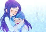  1boy 1girl blue_eyes blue_hair blush dokidoki!_precure hand_on_another&#039;s_cheek hand_on_another&#039;s_face hishikawa_rikka hug humanization katou_techu long_hair precure rakeru_(dokidoki!_precure) sad short_hair tears 