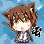  blush brown_eyes brown_hair chibi highres inazuma_(kantai_collection) kantai_collection kibunya open_eyes open_mouth pantyhose personification pleated_skirt school_uniform serafuku skirt 