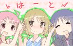  3girls blonde_hair blush closed_eyes hinata_yukari ichii_yui kuroba long_hair multiple_girls nonohara_yuzuko open_mouth pink_hair purple_hair short_hair smile twintails yellow_eyes yuyushiki 