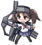  1girl alternate_costume anchor blush brown_eyes brown_hair hat ikazuchi_(kantai_collection) ikazuchi_(kantai_collection)_(cosplay) kantai_collection kugelschreiber machinery open_mouth pantyhose personification ryuujou_(kantai_collection) sailor_dress solo tears turret twintails 