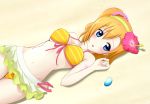  1girl bikini blue_eyes blush flower iray kousaka_honoka love_live!_school_idol_project orange_hair short_hair side_ponytail solo source_request 