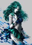  bishoujo_senshi_sailor_moon blue_eyes choker gloves green_hair long_hair magical_girl monochrome outer_senshi sailor_collar sailor_neptune sailor_senshi skirt sun_dou water 