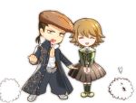  2boys arare_(ararenore) brown_eyes brown_hair chibi crossdressinging dangan_ronpa fujisaki_chihiro long_hair multiple_boys oowada_mondo school_uniform short_hair smile trap 