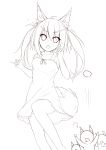  1girl absurdres animal_ears fox_ears fox_tail highres k-asul lineart long_hair looking_at_viewer monochrome open_mouth original solo tail 