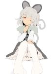  1girl absurdres animal_ears bloomers capelet finger_to_mouth grey_hair highres ishikkoro mouse_ears nazrin pantyhose red_eyes short_hair sitting smile solo tail touhou underwear white_legwear wink 