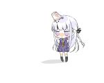  1girl braid chibi dangan_ronpa food gloves jun_(kyurisin) kirigiri_kyouko long_hair necktie noodles purple_hair ramen ribbon solo violet_eyes 