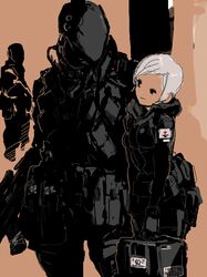  1girl cyborg military military_uniform original red_cross tegaki tkki uniform white_hair 