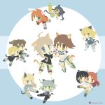  6+girls ahoge animal_ears artist_name black_hair blonde_hair blue_eyes bouquet braid brown_eyes brown_hair carrying cat_ears cat_tail charlotte_e_yeager chibi dog_ears dog_tail eila_ilmatar_juutilainen erica_hartmann flower francesca_lucchini gertrud_barkhorn glasses green_eyes grey_hair highres hirschgeweih_antennas kamereon_three lynette_bishop minna-dietlinde_wilcke miyafuji_yoshika multiple_girls orange_hair perrine_h_clostermann princess_carry rabbit_ears sakamoto_mio sanya_v_litvyak strike_witches striker_unit tail violet_eyes watermark yellow_eyes 